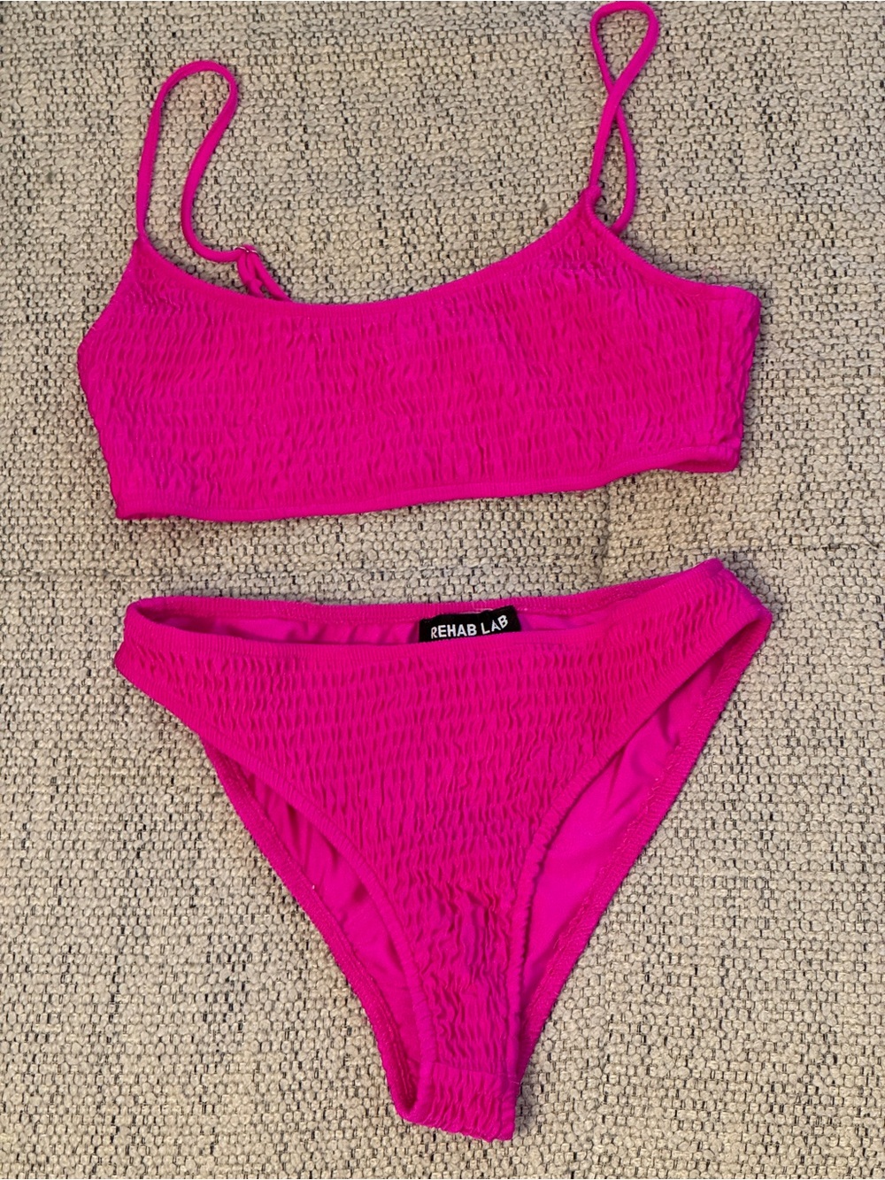 Rehab Lab Pink Fuchsia Bandeau High Waist Ruched Size Small Bikini